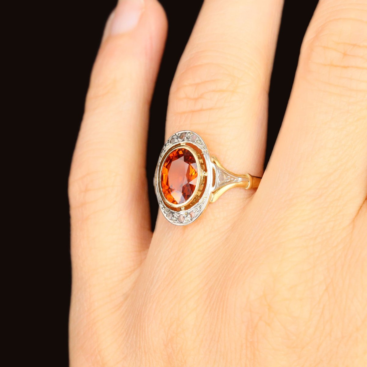Vintage Ring With Spessartite Garnet And Rose-cut Diamonds-photo-5