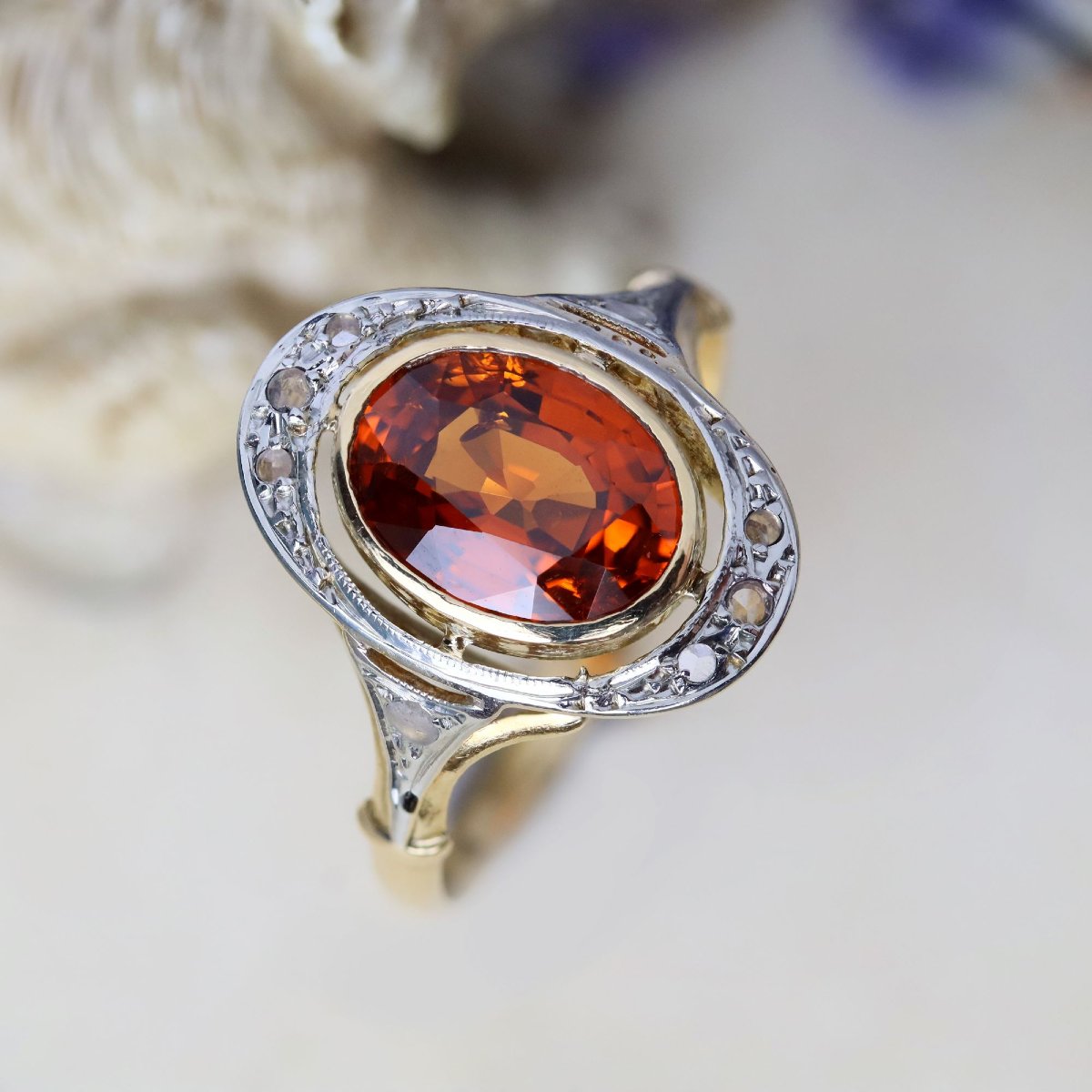Vintage Ring With Spessartite Garnet And Rose-cut Diamonds-photo-6