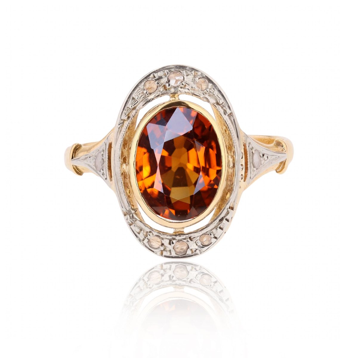 Vintage Ring With Spessartite Garnet And Rose-cut Diamonds