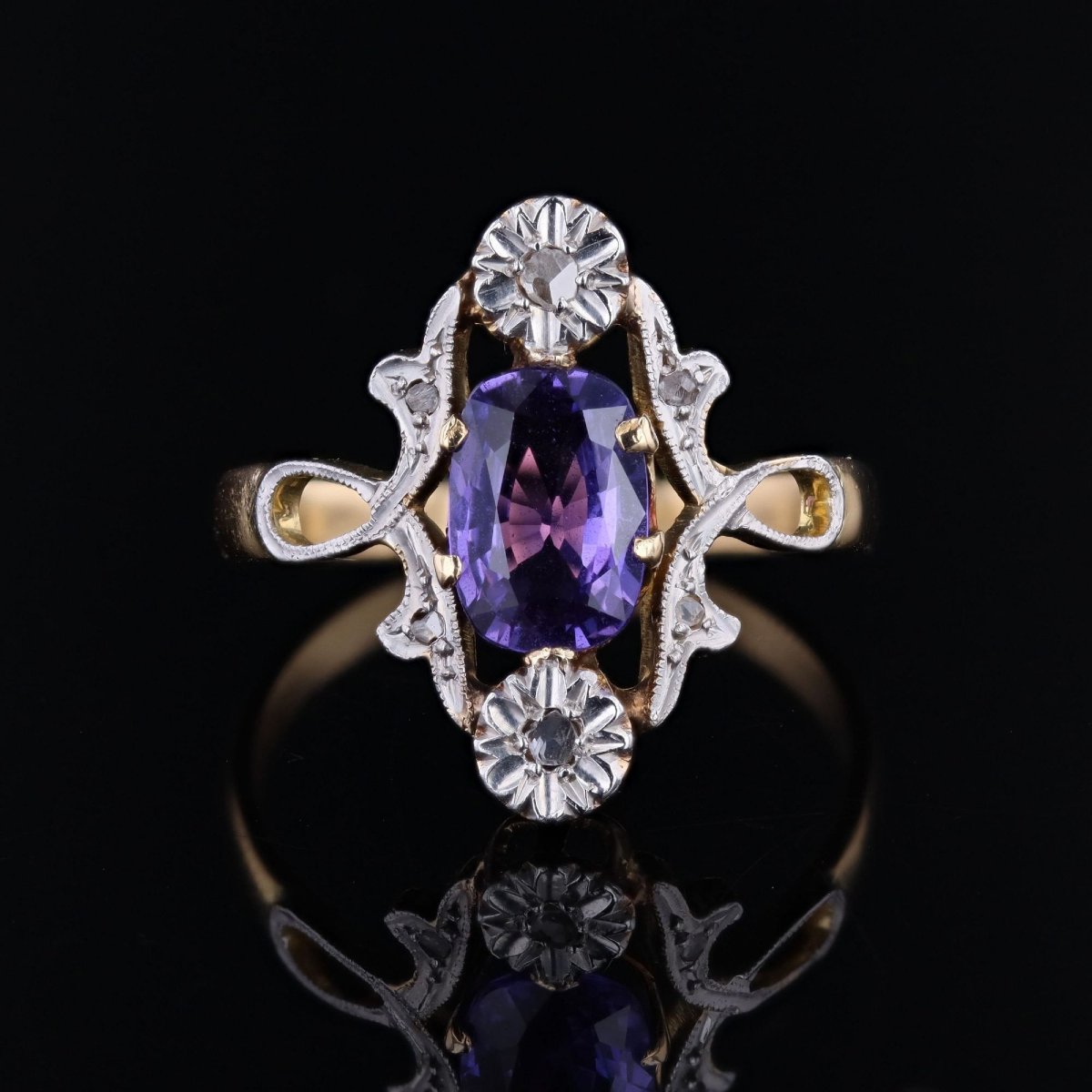 Vintage Ring With A Natural Purple Sapphire And Rose-cut Diamonds-photo-4