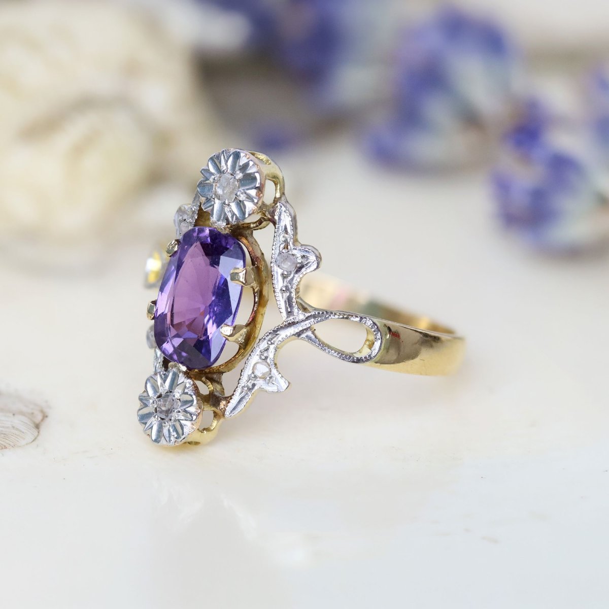 Vintage Ring With A Natural Purple Sapphire And Rose-cut Diamonds-photo-2