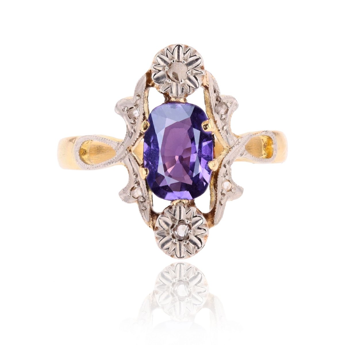 Vintage Ring With A Natural Purple Sapphire And Rose-cut Diamonds