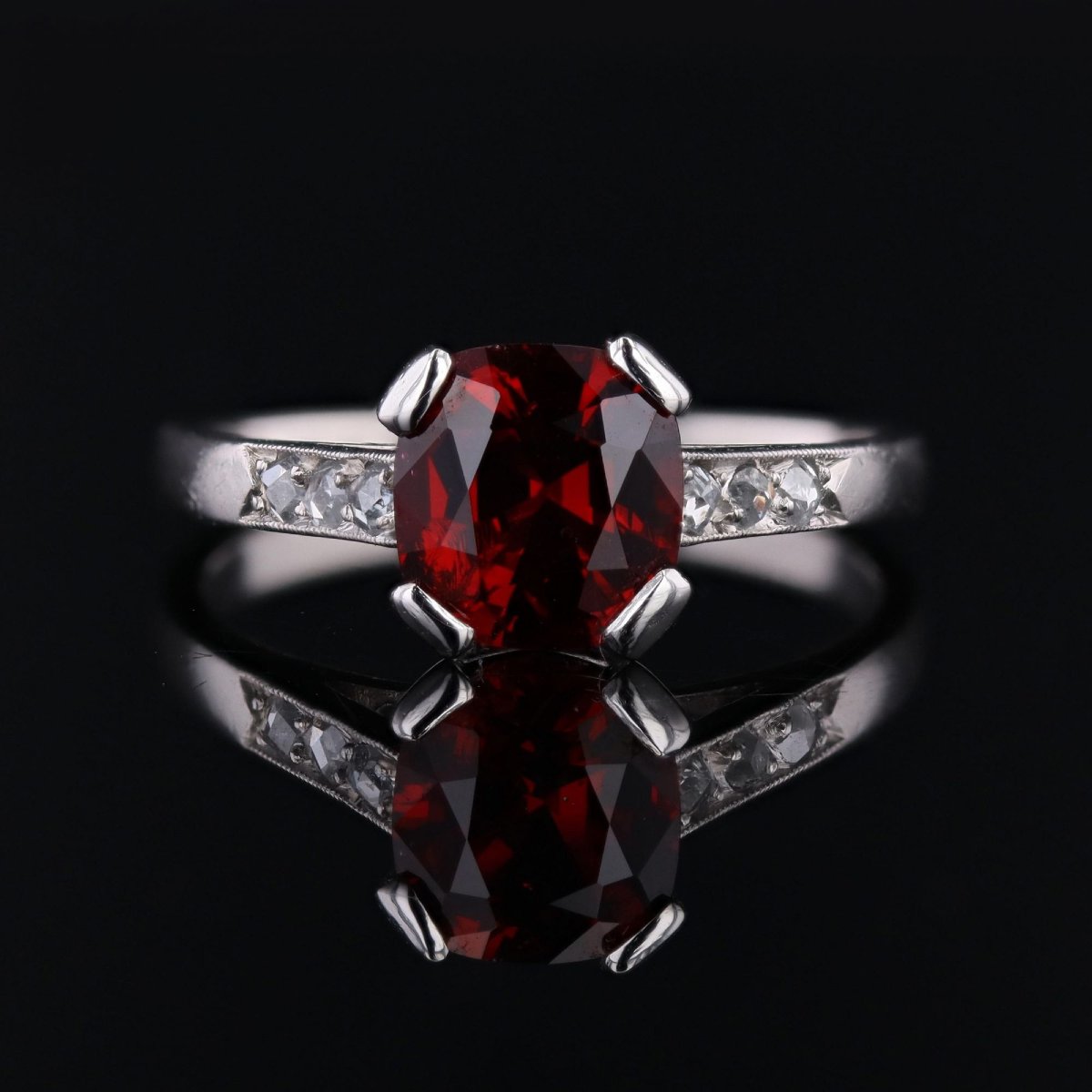 Bague ancienne spinelle rouge diamants platine-photo-4