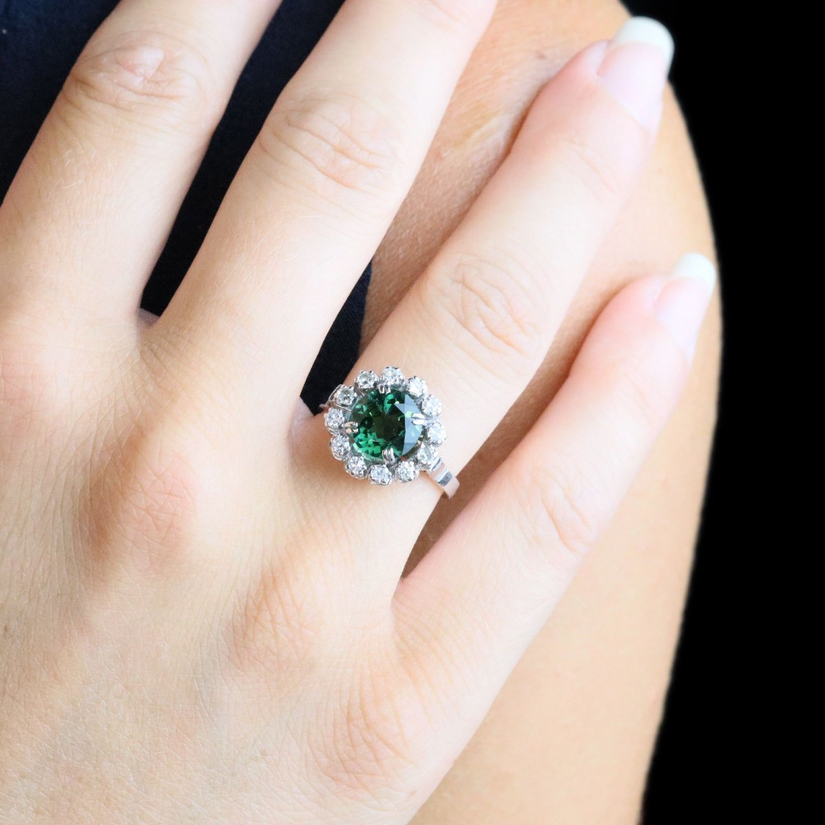 Vintage Tourmaline And Diamond Ring In White Gold-photo-2