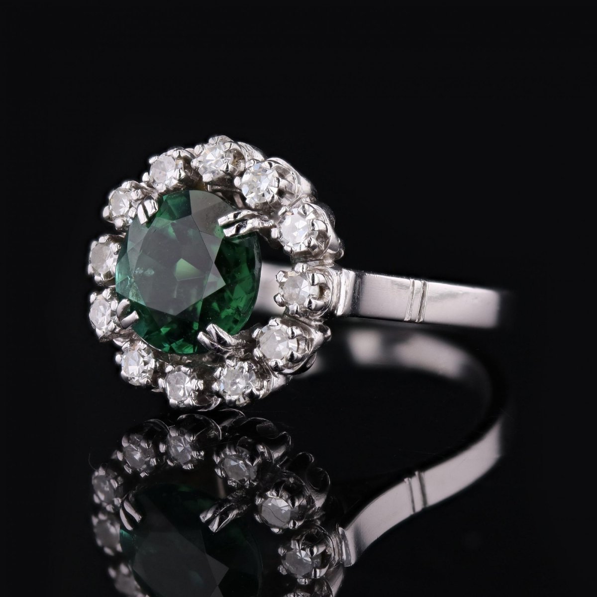 Vintage Tourmaline And Diamond Ring In White Gold-photo-2
