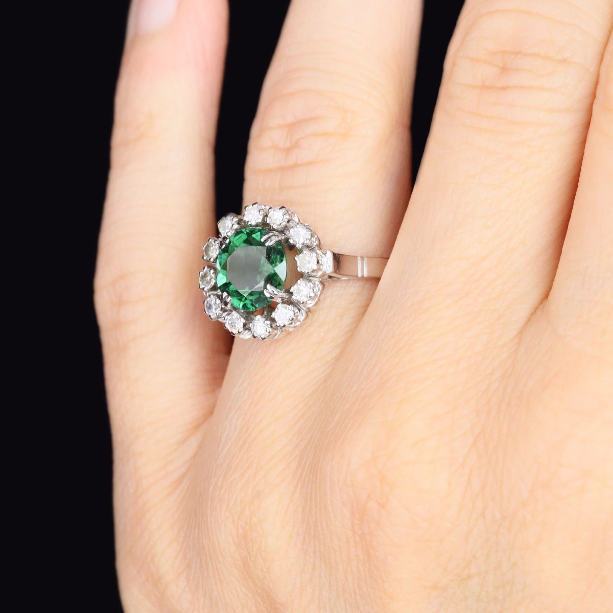 Vintage Tourmaline And Diamond Ring In White Gold-photo-5