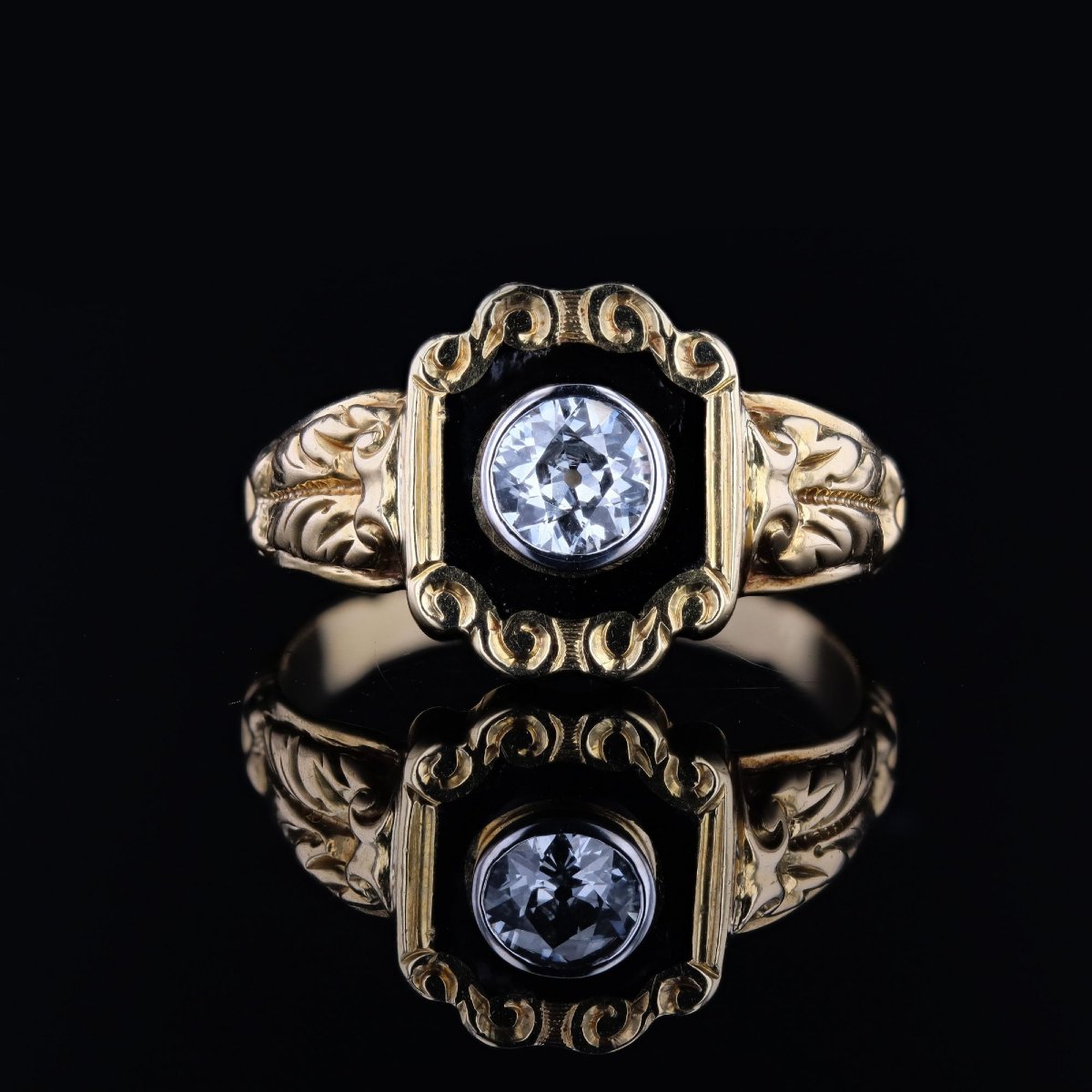 Bague ancienne diamant et émail noir-photo-4