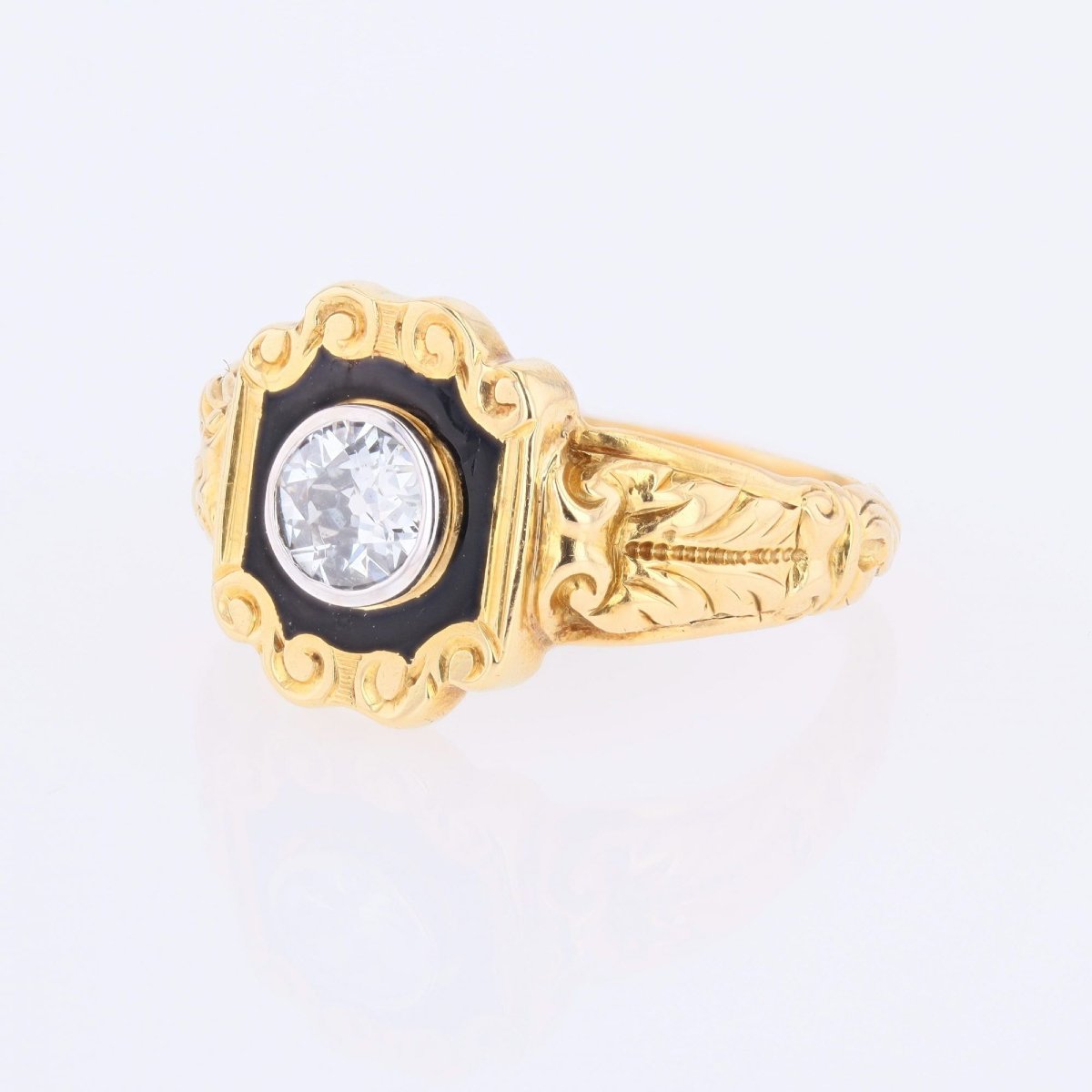 Bague ancienne diamant et émail noir-photo-4