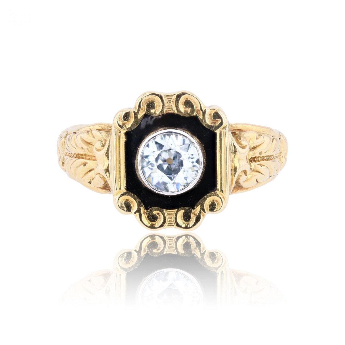 Bague ancienne diamant et émail noir