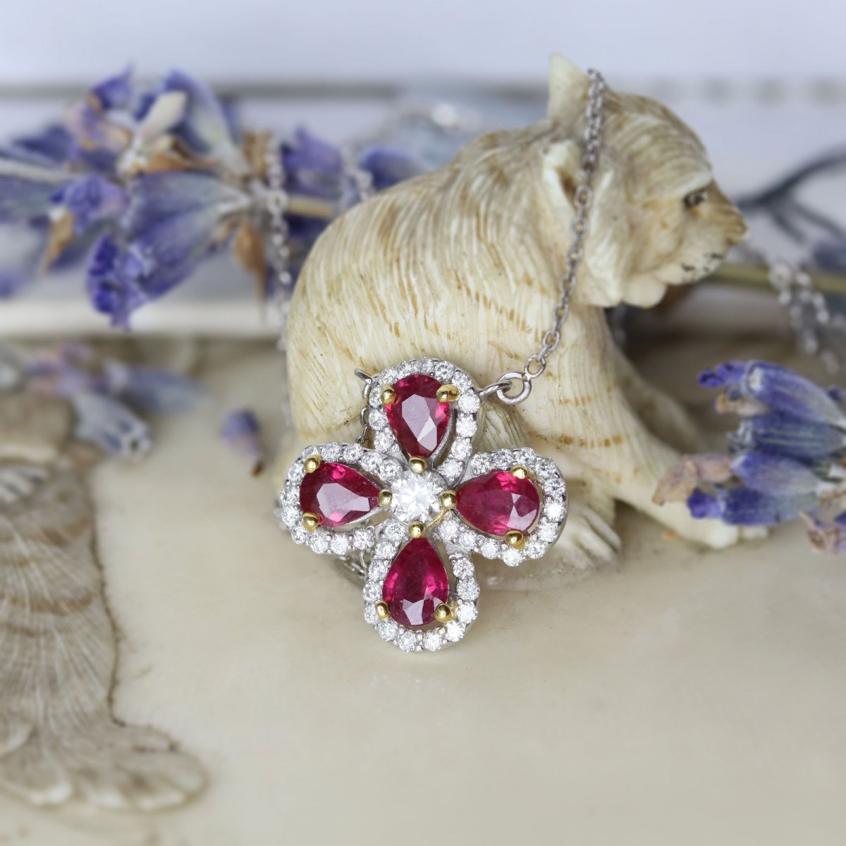 Ruby And Diamond Clover Necklace-photo-2