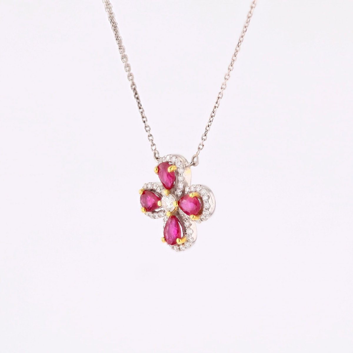 Ruby And Diamond Clover Necklace-photo-3