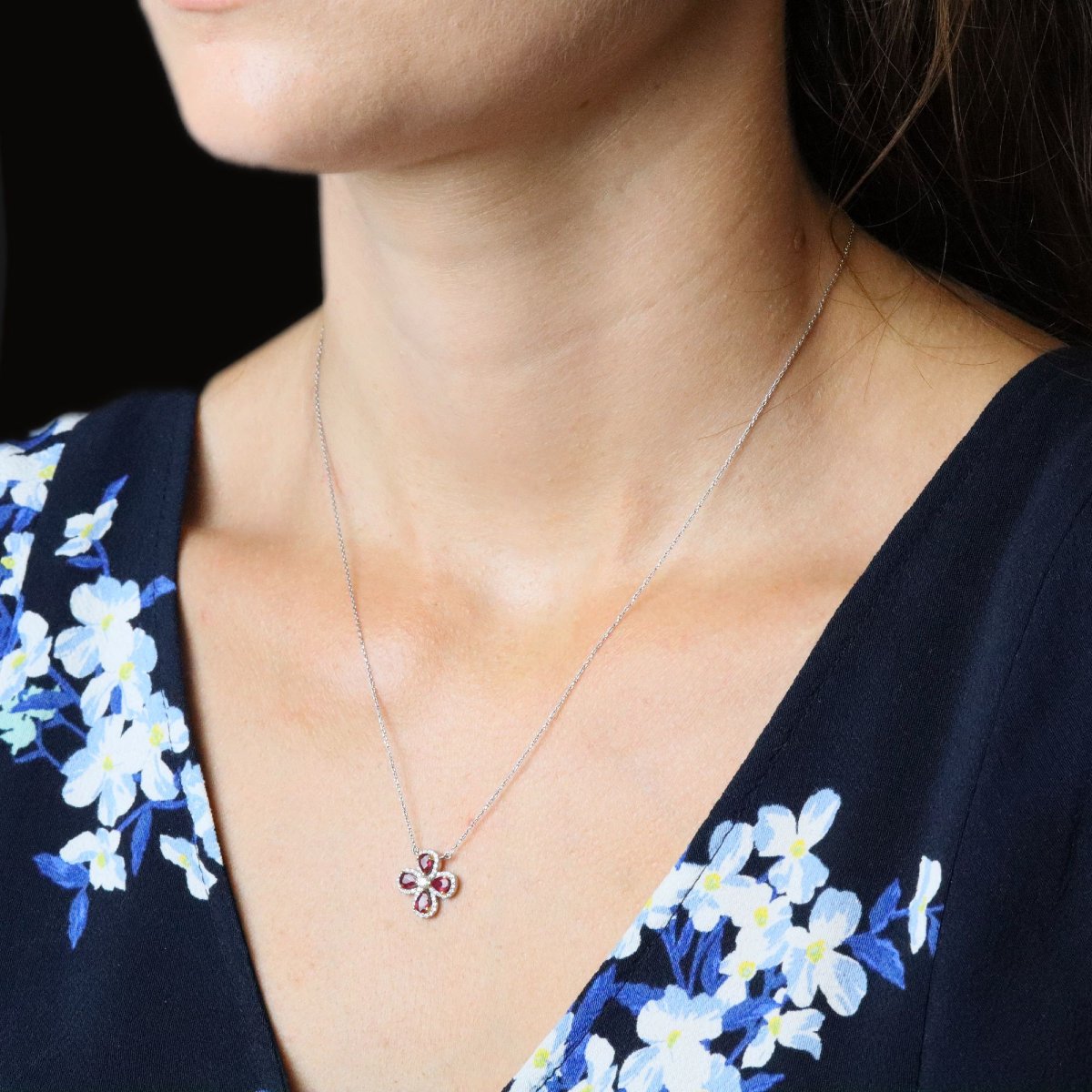 Ruby And Diamond Clover Necklace-photo-1