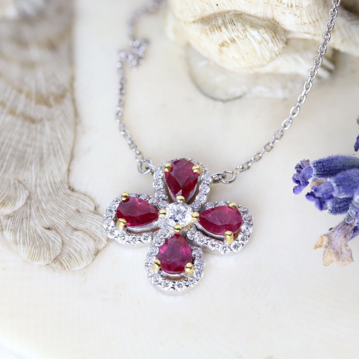 Ruby And Diamond Clover Necklace-photo-4