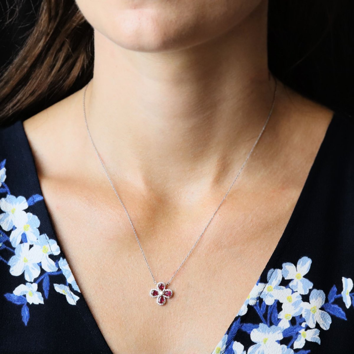 Ruby And Diamond Clover Necklace-photo-6