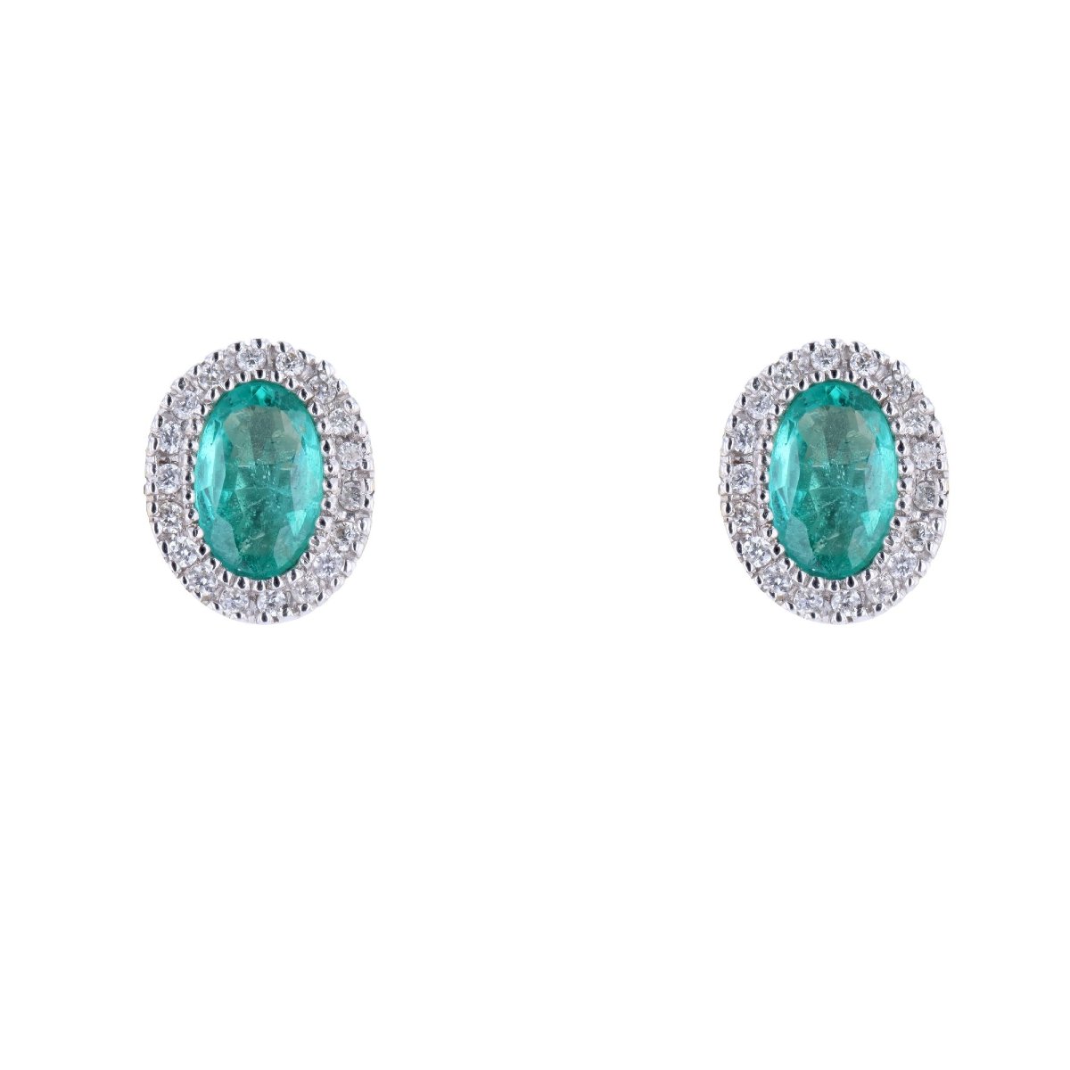 Boucles d’oreilles ovales émeraudes et diamants