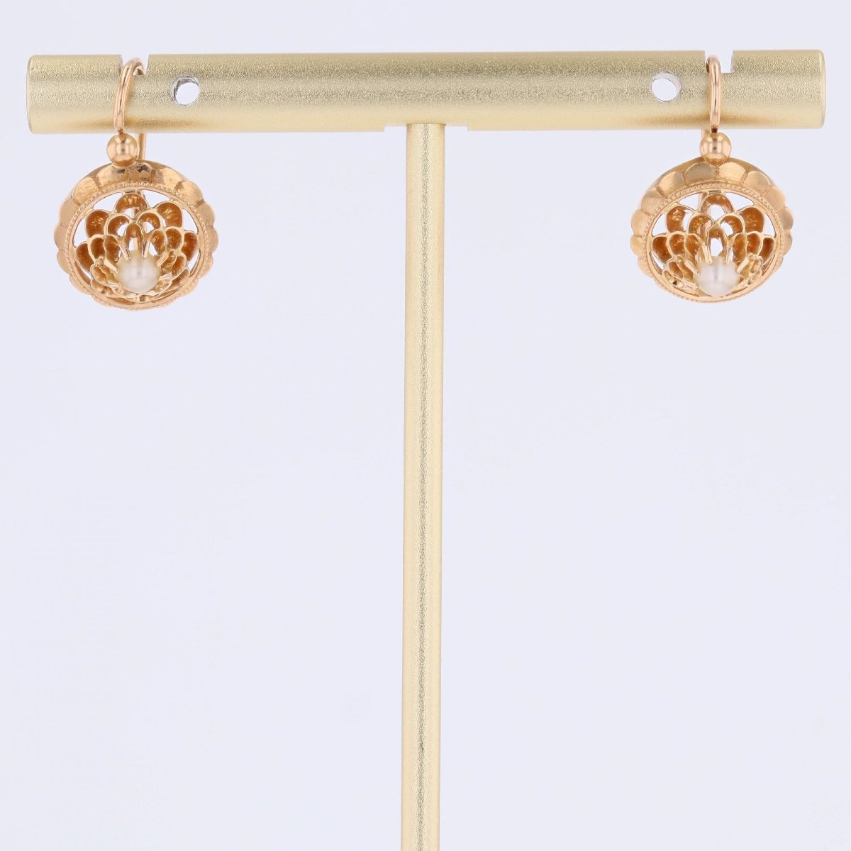 Boucles d'oreilles dormeuses anciennes or perles fines-photo-2