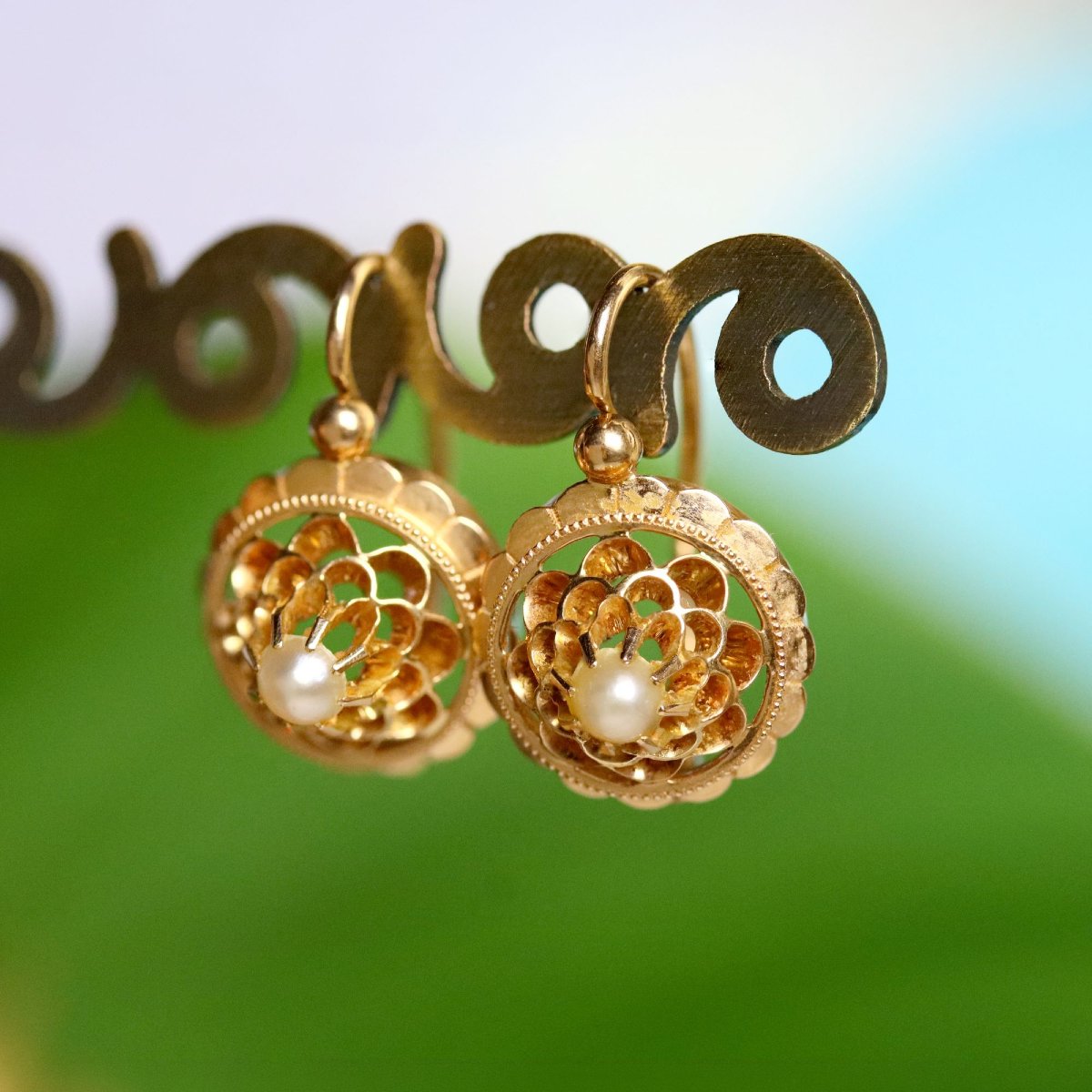 Boucles d'oreilles dormeuses anciennes or perles fines-photo-4