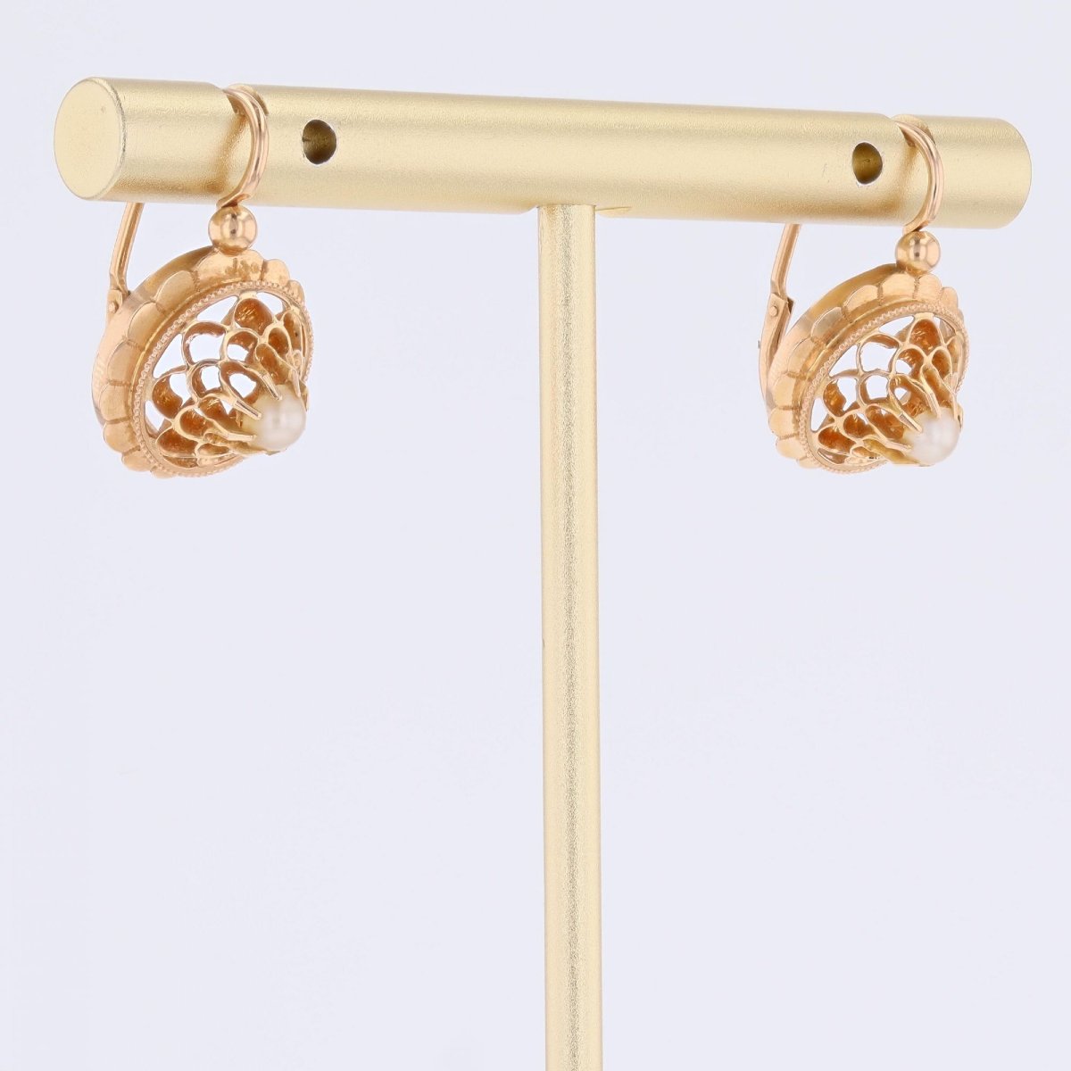 Boucles d'oreilles dormeuses anciennes or perles fines-photo-2