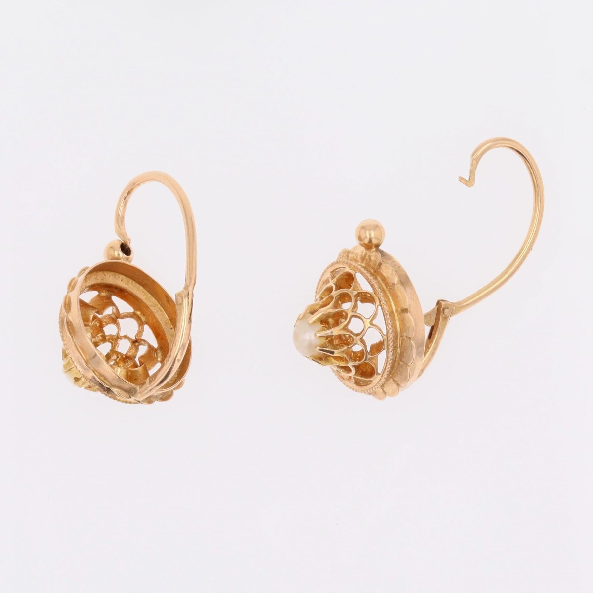 Boucles d'oreilles dormeuses anciennes or perles fines-photo-6