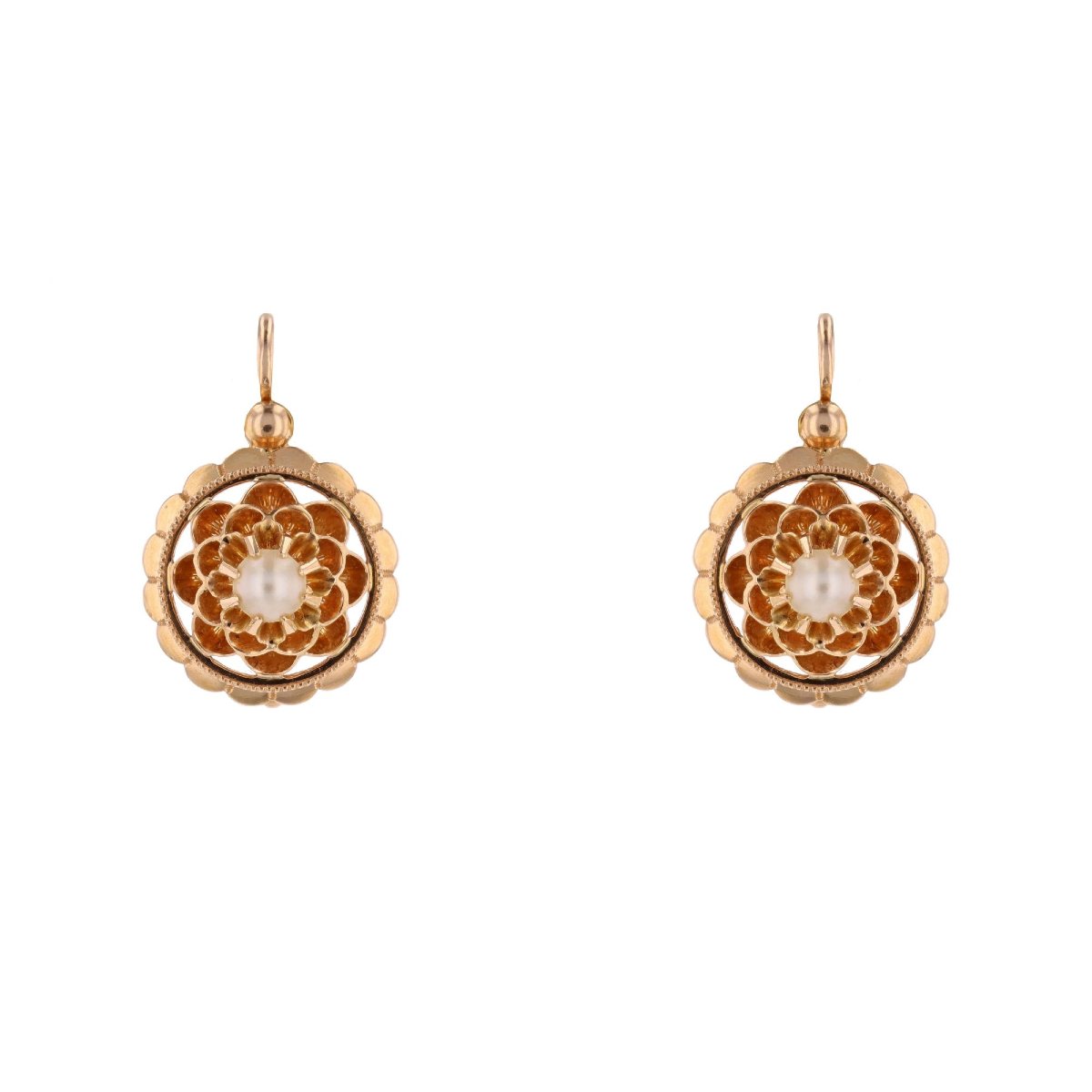 Boucles d'oreilles dormeuses anciennes or perles fines