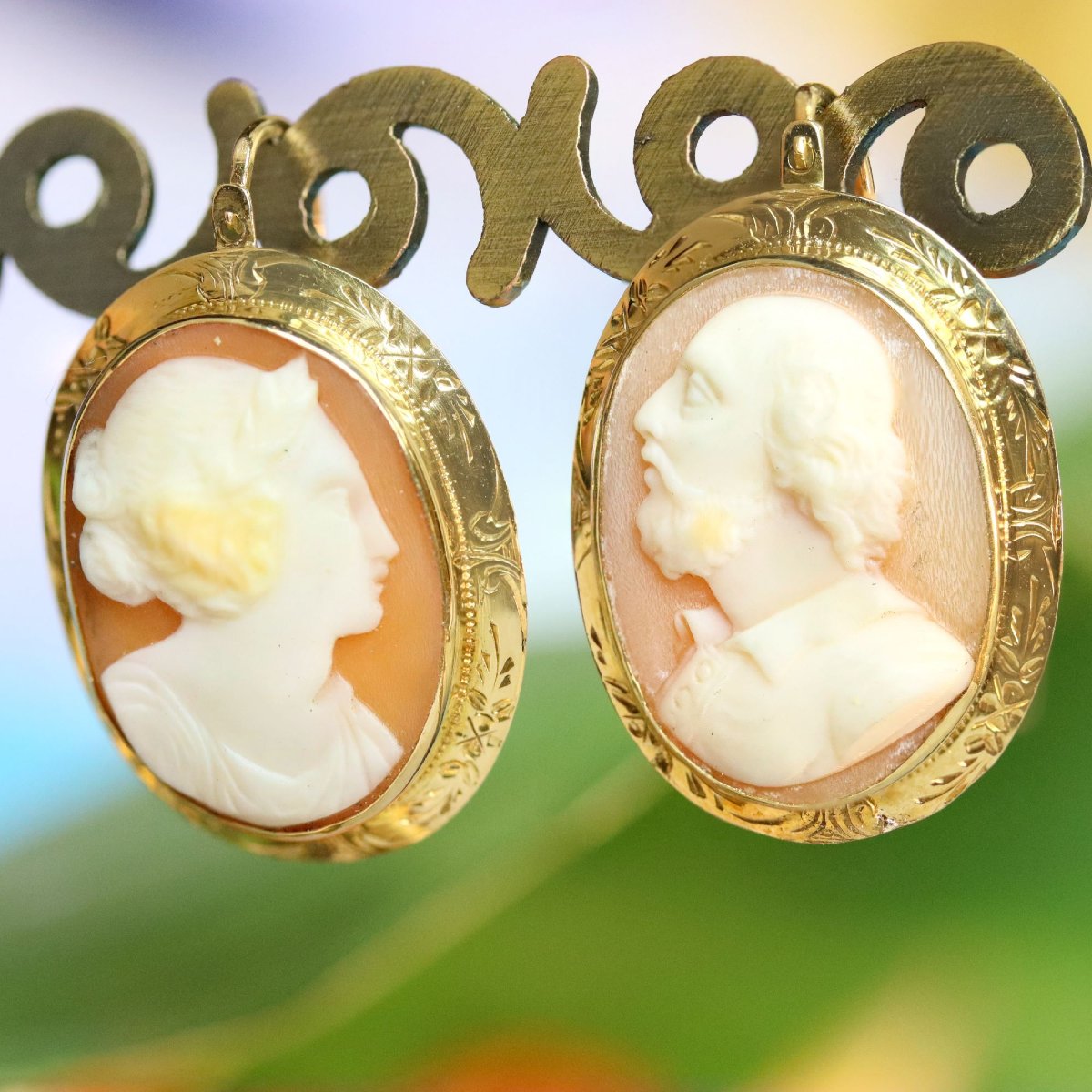 Vintage Gold Earrings With Cameos-photo-2