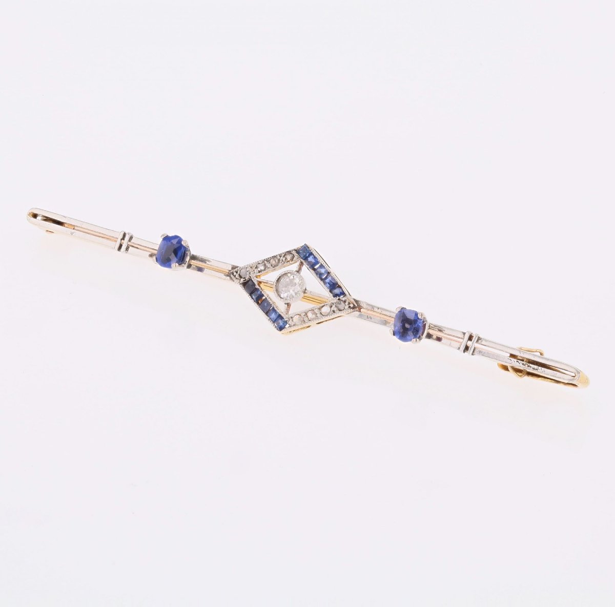 Broche barrette Art Déco saphirs et diamants-photo-4
