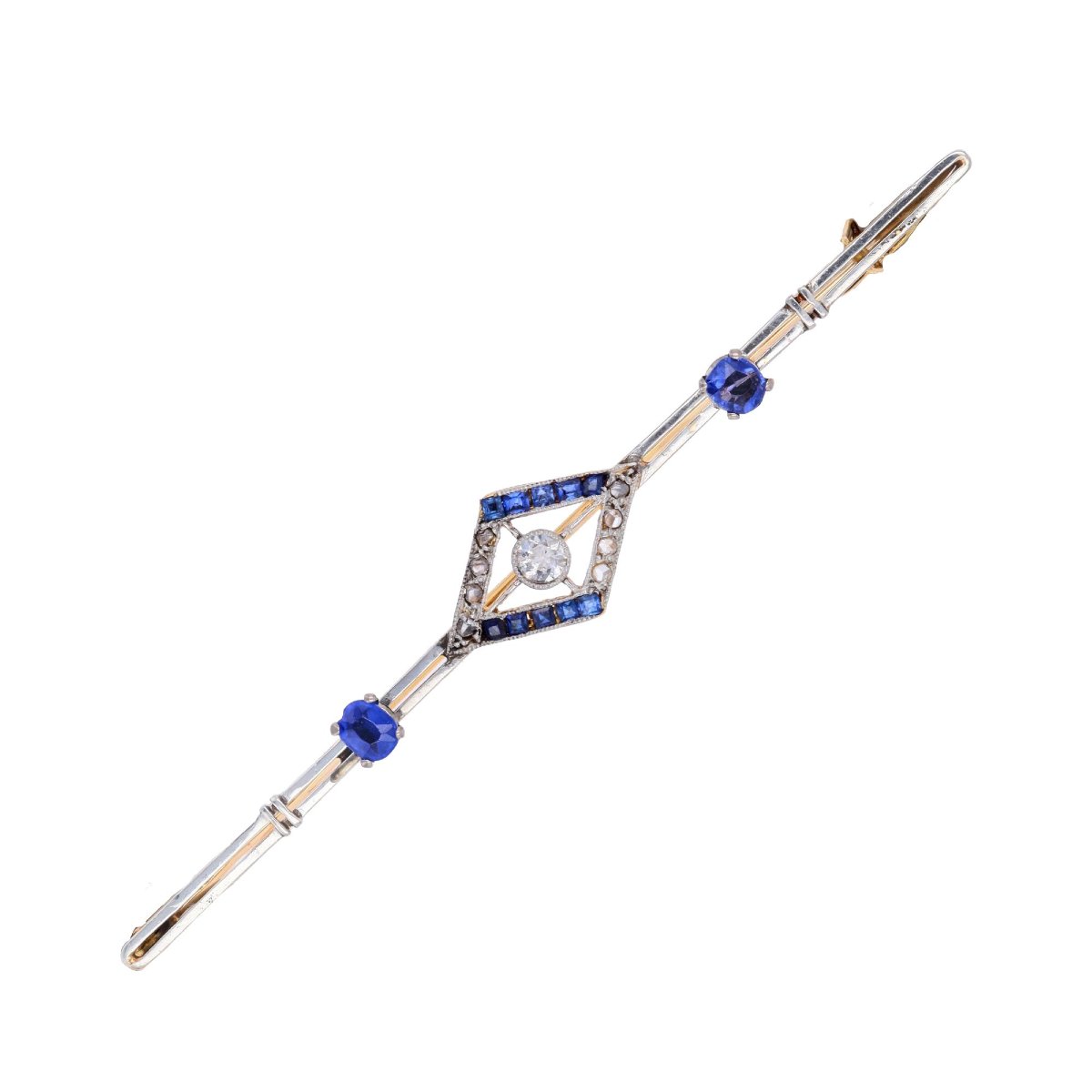 Broche barrette Art Déco saphirs et diamants