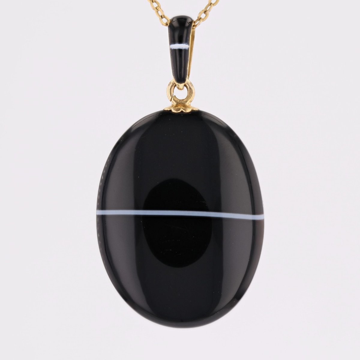 Ribbon Agate Medallion Pendant With Floral Miniature-photo-6