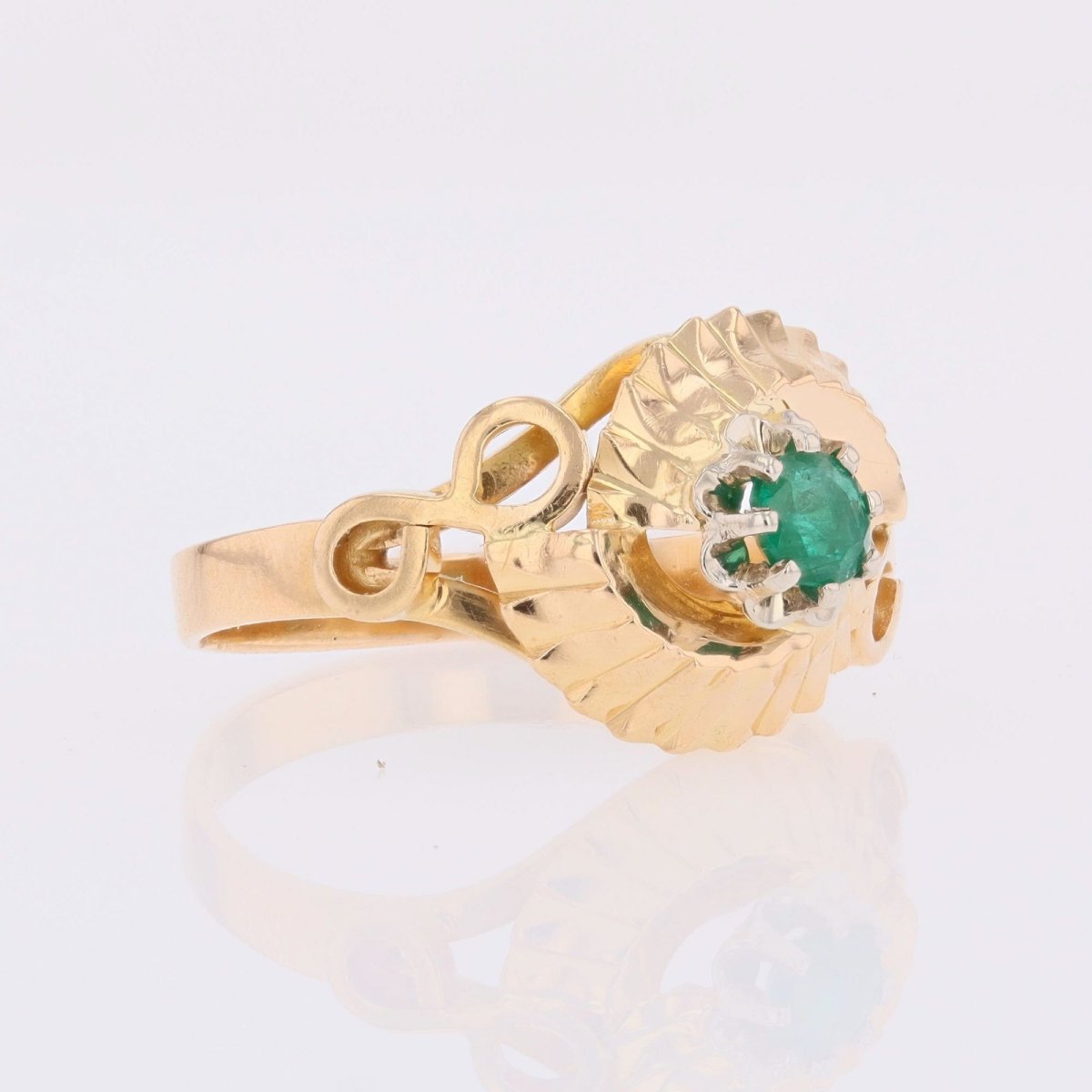 Bague rétro émeraude or rose-photo-3