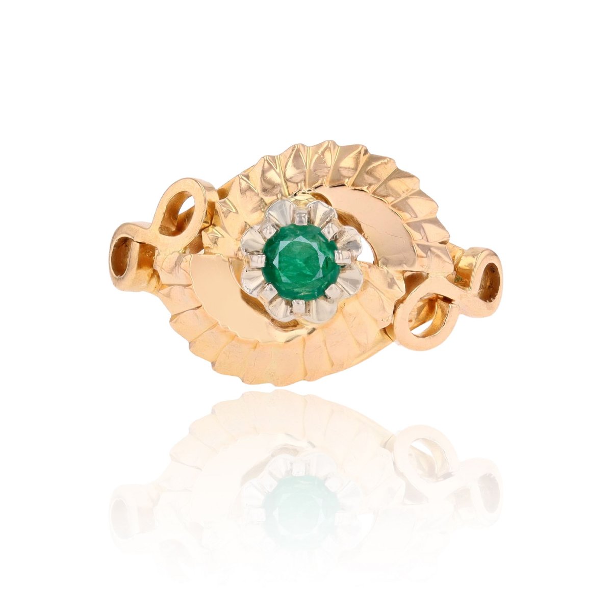 Bague rétro émeraude or rose