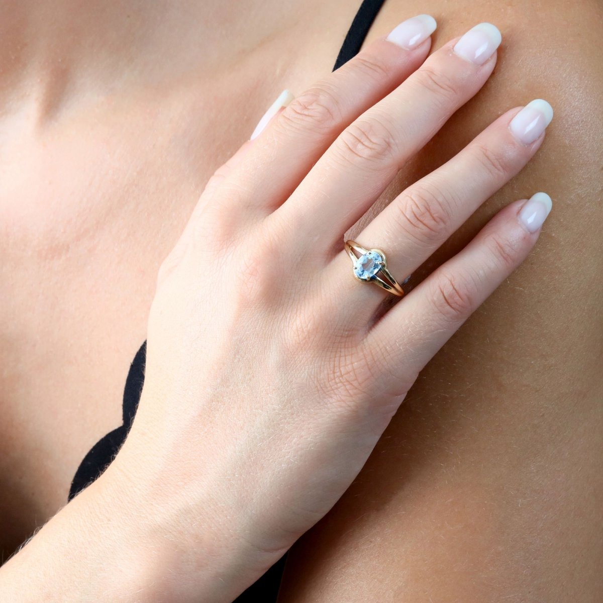 Bague aigue-marine solitaire or jaune-photo-3