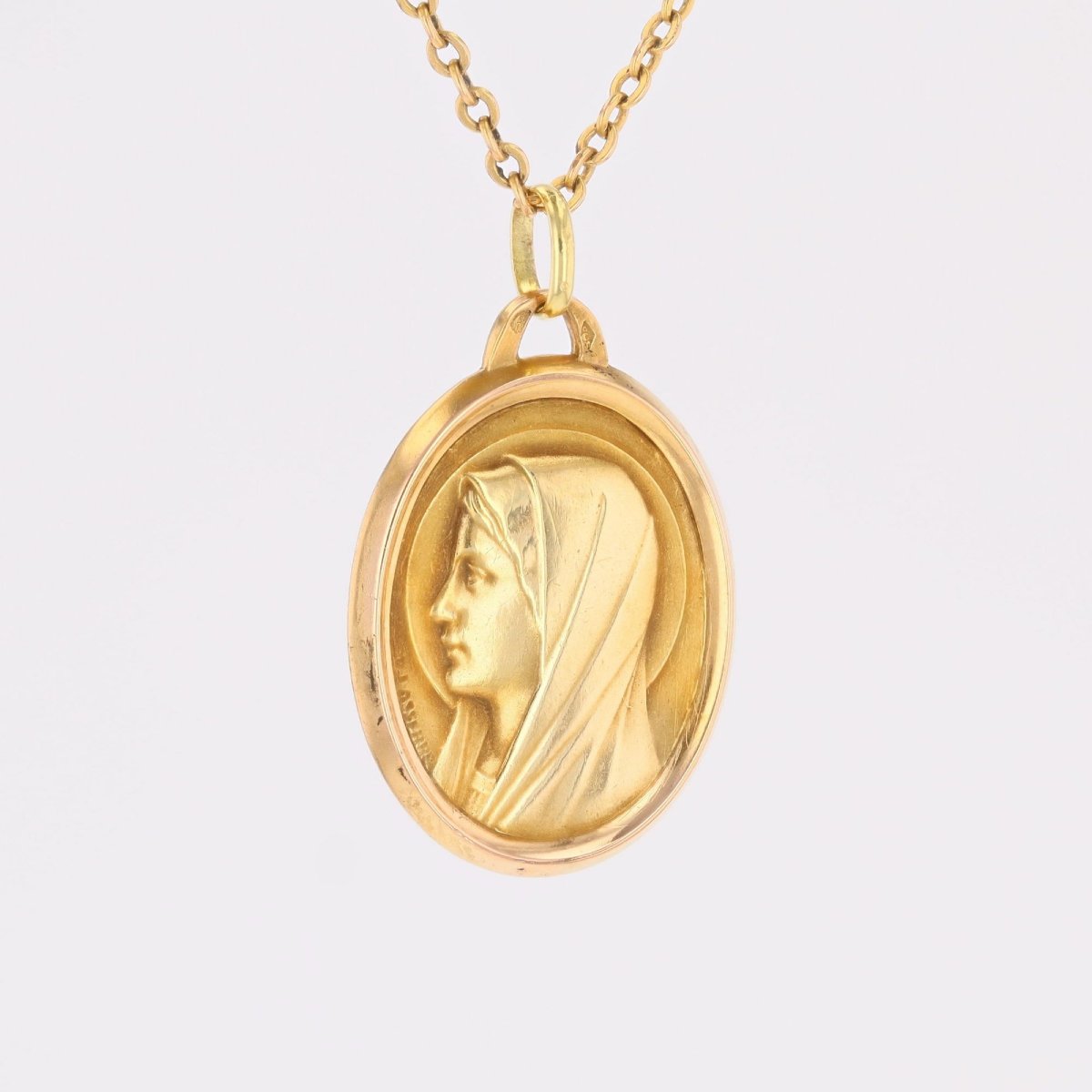 Yellow Gold Virgin Mary Medal Signed By Lasserre-photo-1
