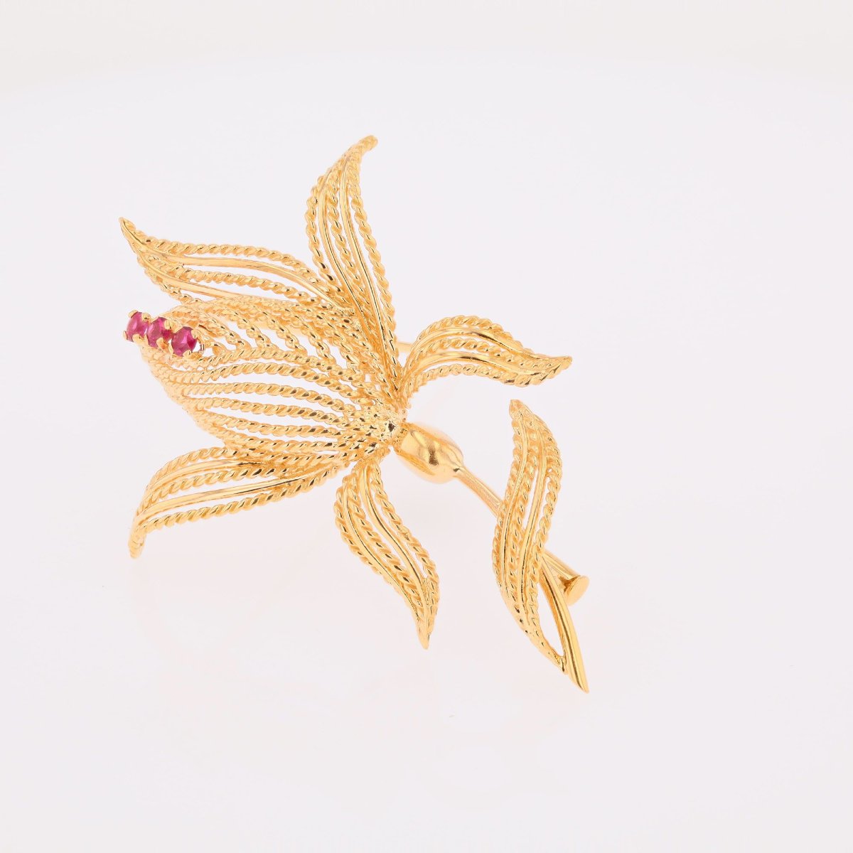Broche vintage fleur or rubis de synthèse-photo-4