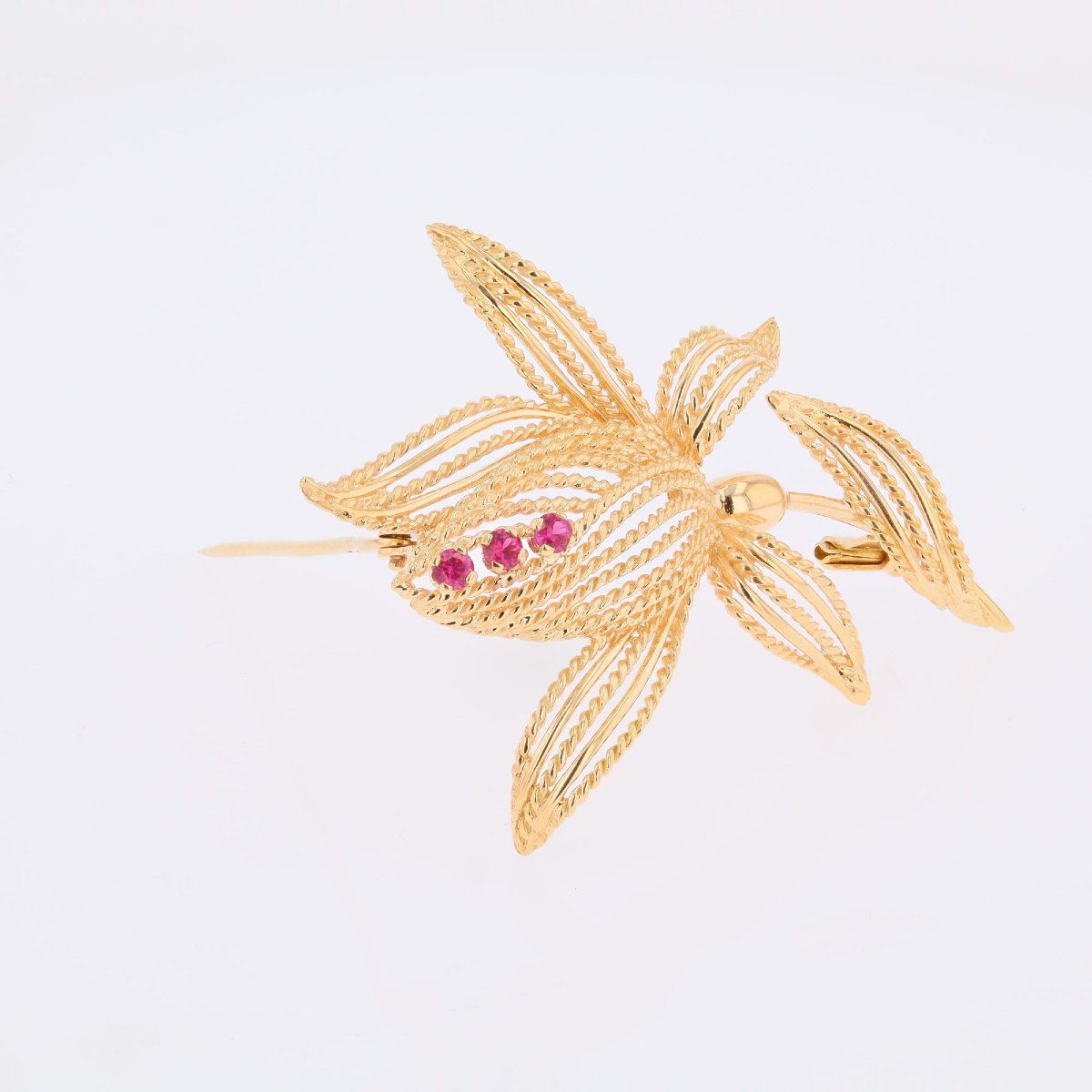 Broche vintage fleur or rubis de synthèse-photo-1