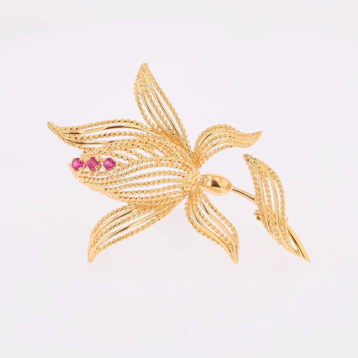 Broche vintage fleur or rubis de synthèse-photo-5