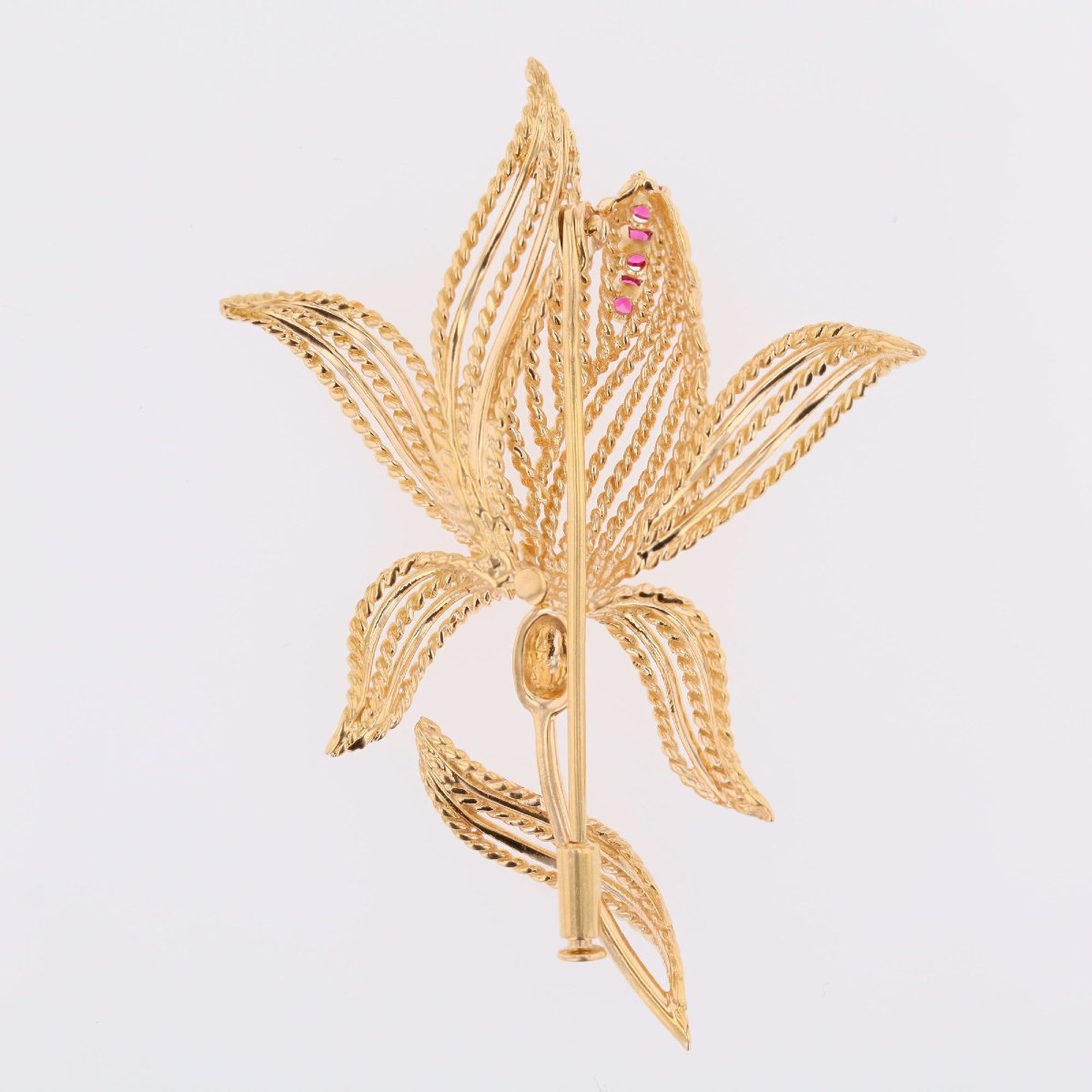 Broche vintage fleur or rubis de synthèse-photo-6