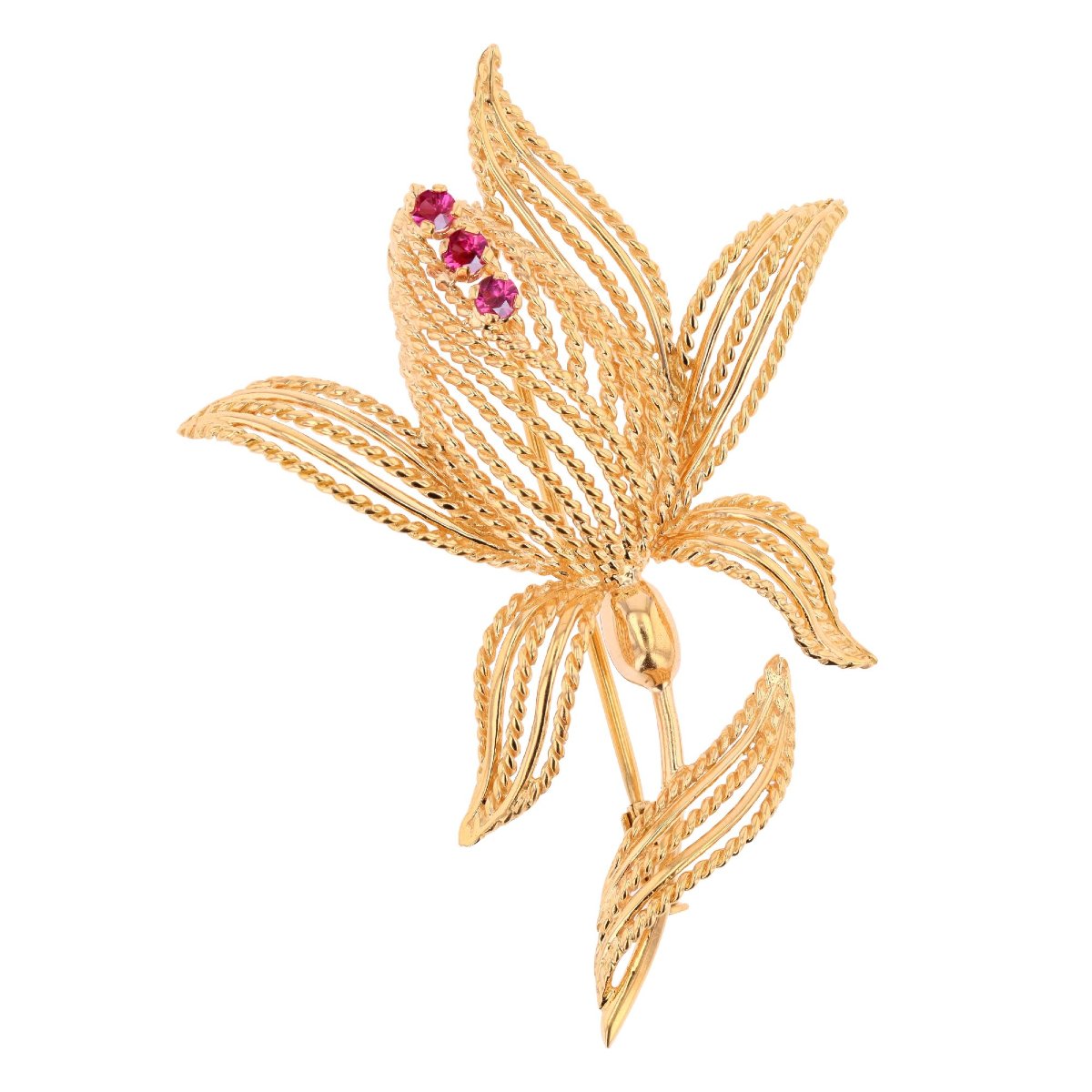 Broche vintage fleur or rubis de synthèse
