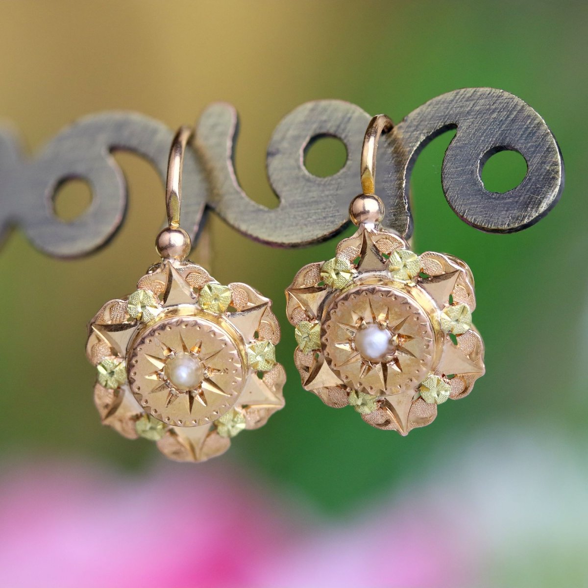 Vintage Fine Pearl Earrings In Rose Gold-photo-3