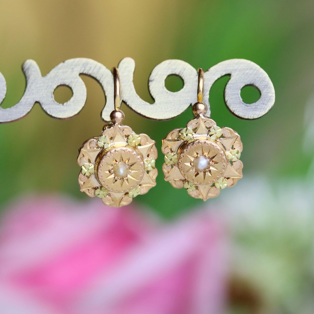 Vintage Fine Pearl Earrings In Rose Gold-photo-3