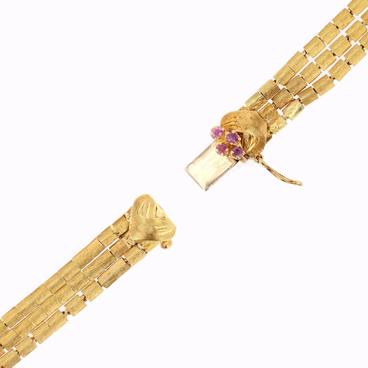Vintage 3-row Yellow Gold Bracelet With Amethysts-photo-2