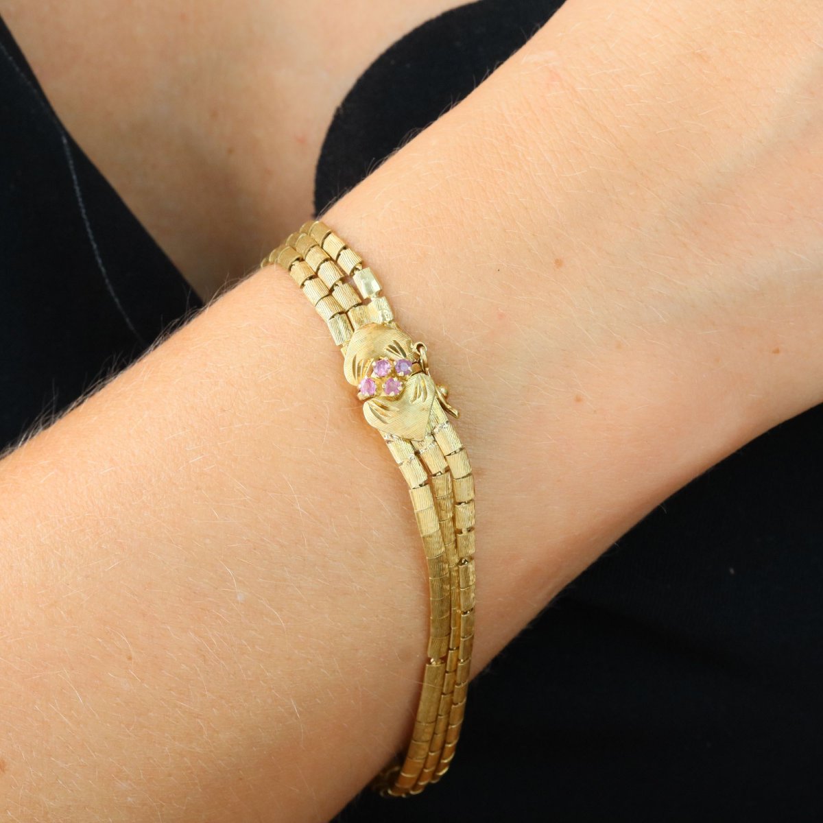 Vintage 3-row Yellow Gold Bracelet With Amethysts-photo-4