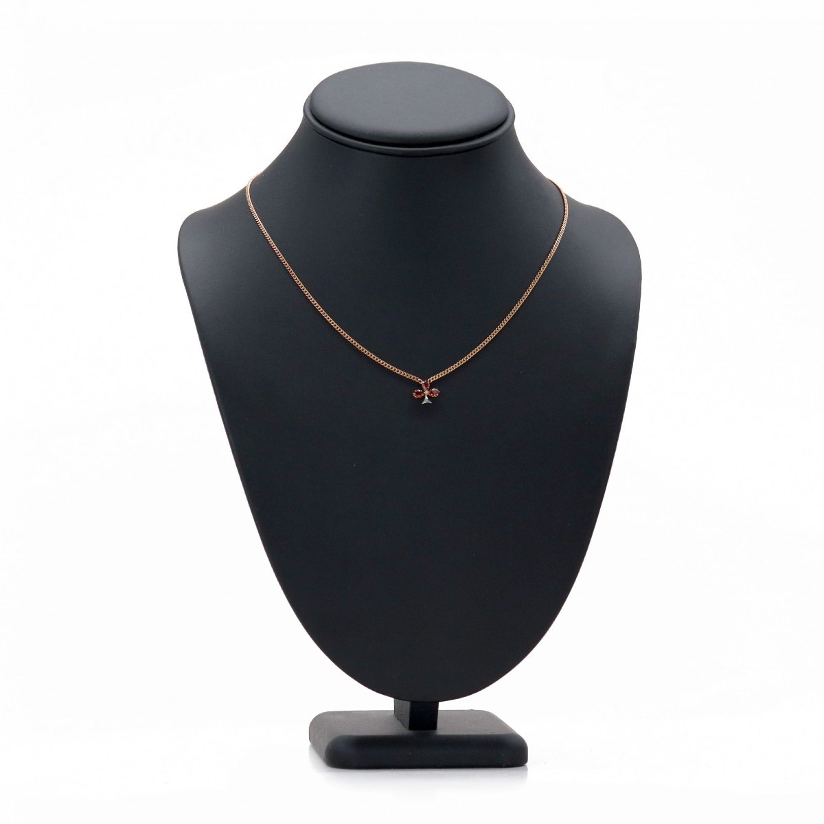 Collier or rose trèfle rubis diamants perle fine-photo-4