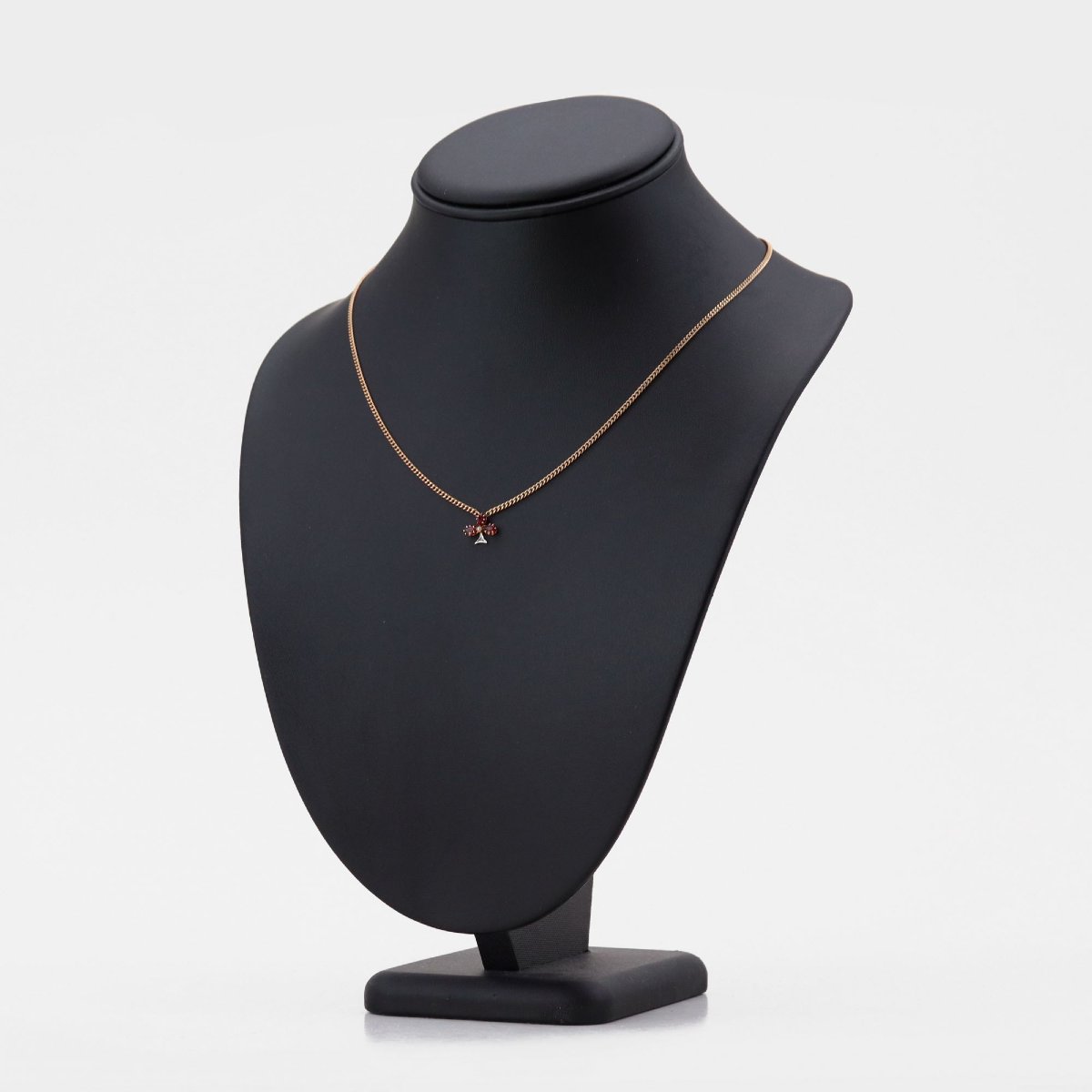 Collier or rose trèfle rubis diamants perle fine-photo-2