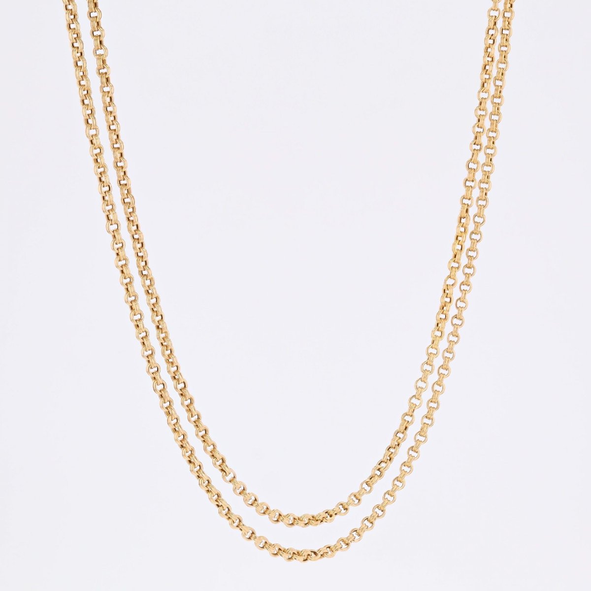 Longue chaine ancienne or jaune double jaseron-photo-2