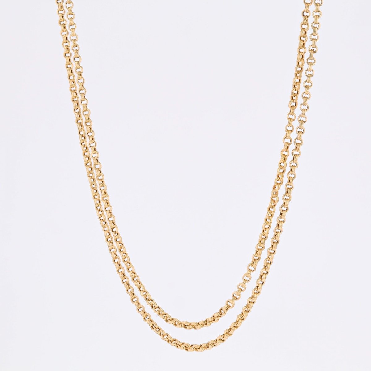 Longue chaine ancienne or jaune double jaseron-photo-3