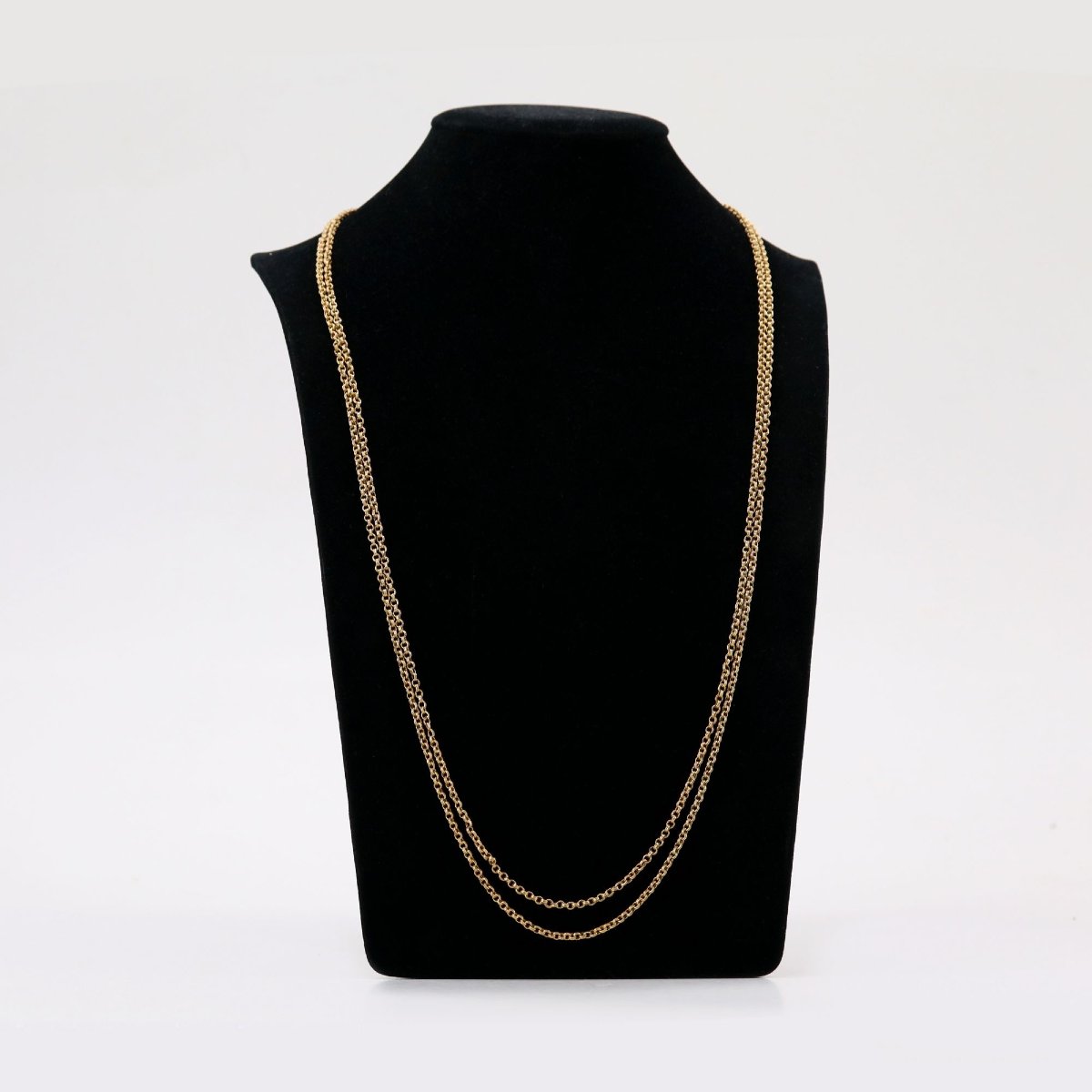 Longue chaine ancienne or jaune double jaseron-photo-5