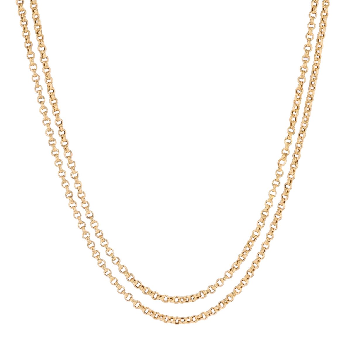 Longue chaine ancienne or jaune double jaseron