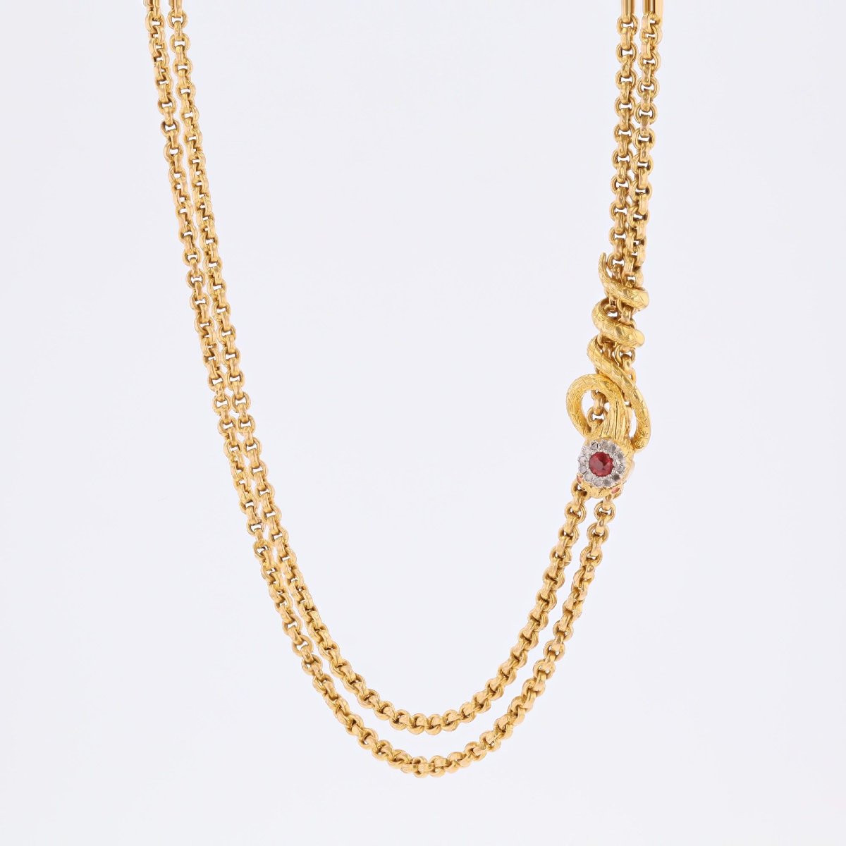 Longue chaine ancienne jaseron et son coulant serpent-photo-3
