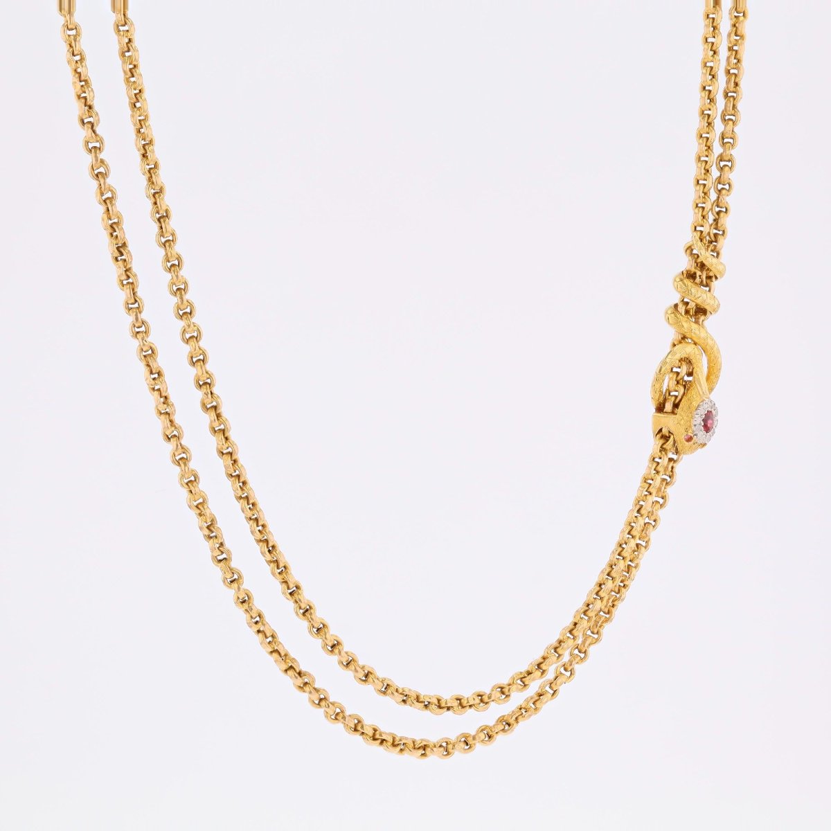 Longue chaine ancienne jaseron et son coulant serpent-photo-4