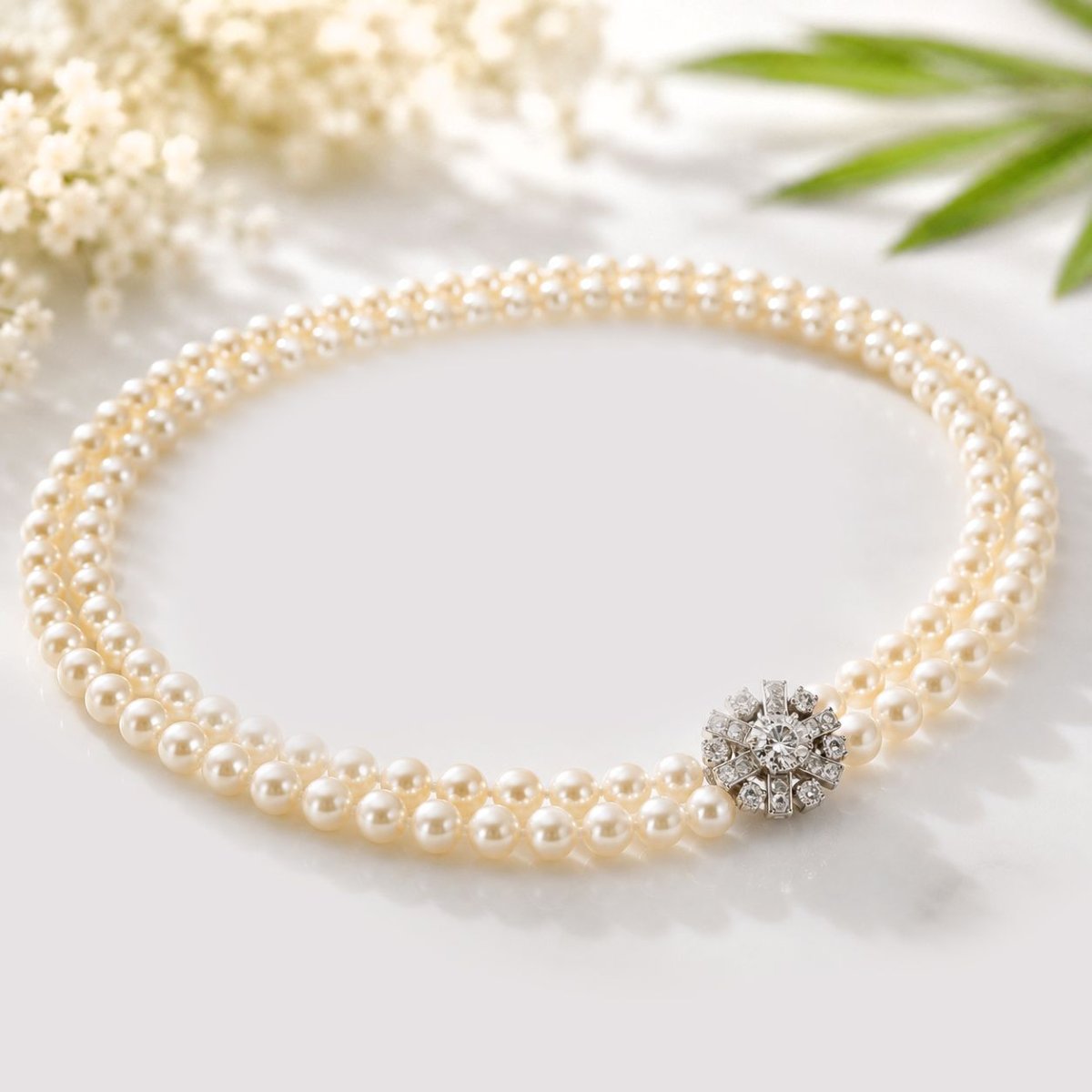 Double-strand Pearl Necklace With A Diamond Clasp-photo-4
